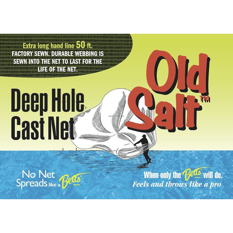 Betts Old Salt Deep Hole Mono Cast Net 6′ 3/8″ Mesh, Sewn-in Webbing