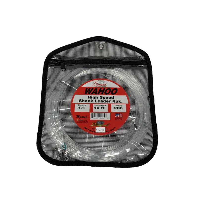 DIAMOND WAHOO HIGH SPEED SHOCK LEADER 40FT 4PK CLEAR 250LB