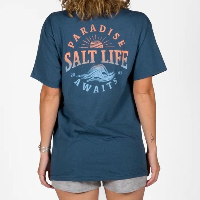 SALT LIFE AWAITING PARADISE TEE WASH NAVY L