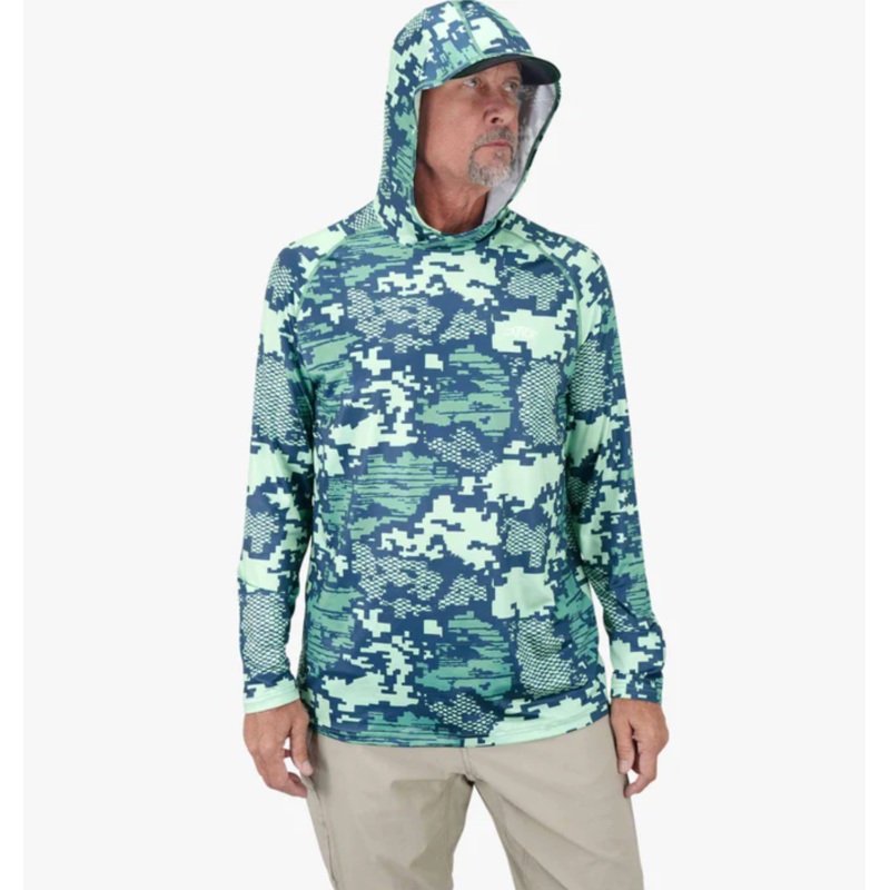 AFTCO TACTICAL FADE HOODED L/S PERFORMANCE TEAL DIGI CAMO S
