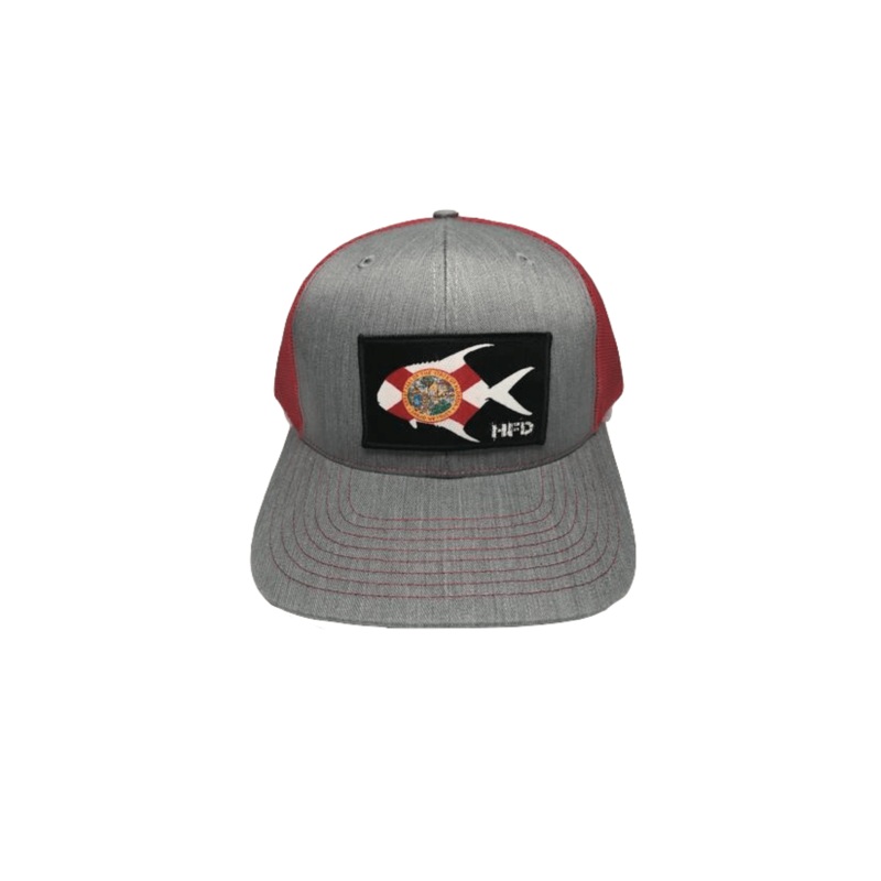 Florida Permit Patch Trucker Hat | HFD Heather Grey/Red