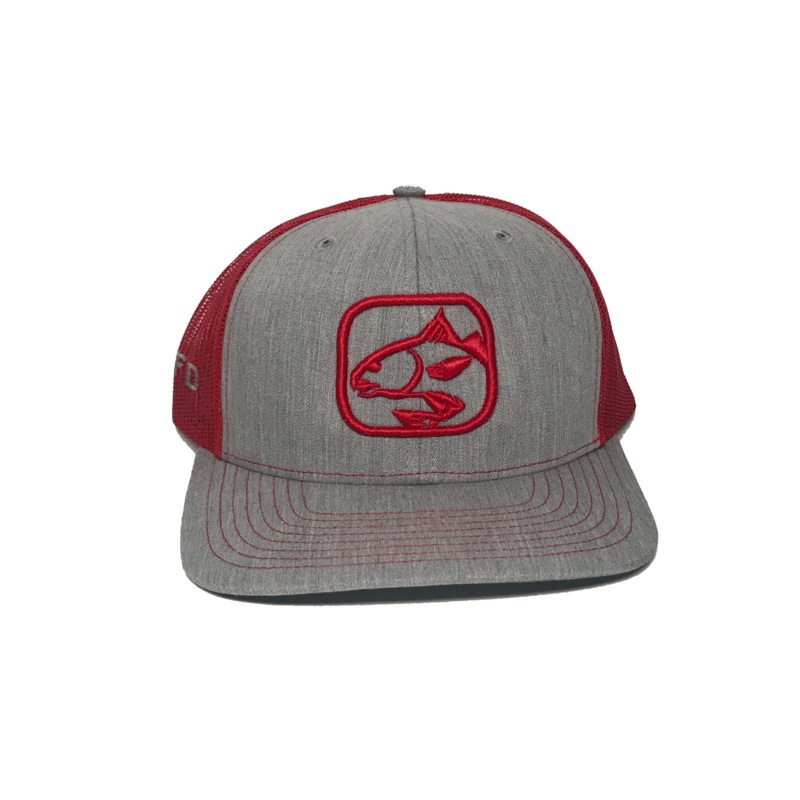Redfish Hat | Inshore Fishing Trucker Hat | HFD Heather Grey/Red