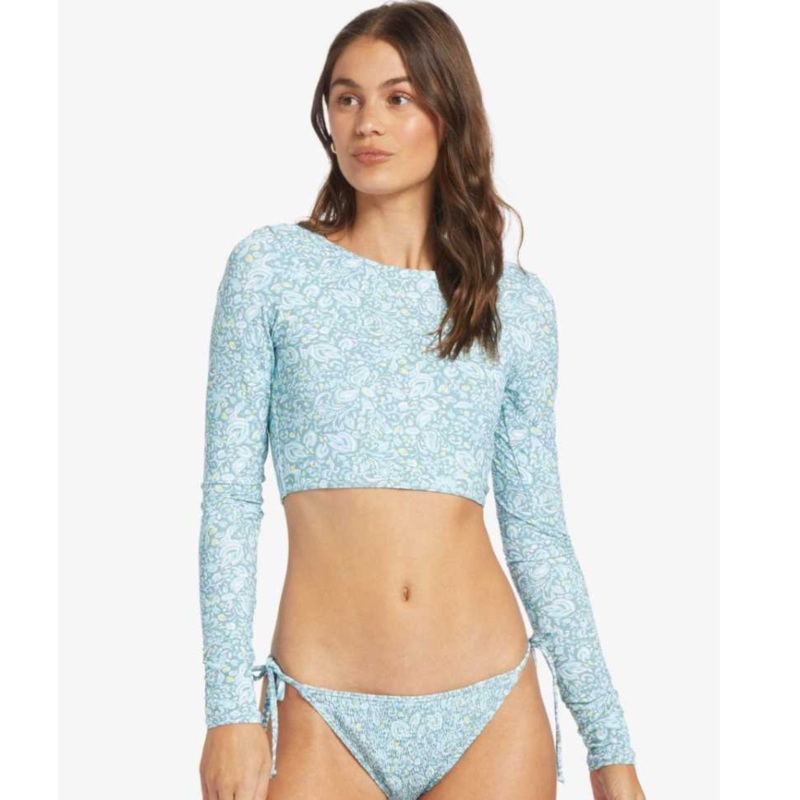 ROXY SEASIDE TROPICS LYCRA L/S CROP TOURMALINE PRETTY PAISLEY XS