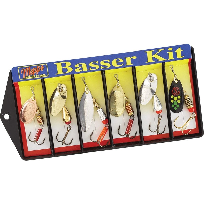 Mepps Basser Lure Kit, Assorted, Plain Treble Hook, Single Hook, 6 per Pack
