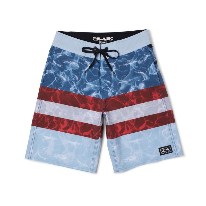 PELAGIC DEEP DROP FISHING SHORTS FISH AMERICAMO SMOKEY BLUE 32