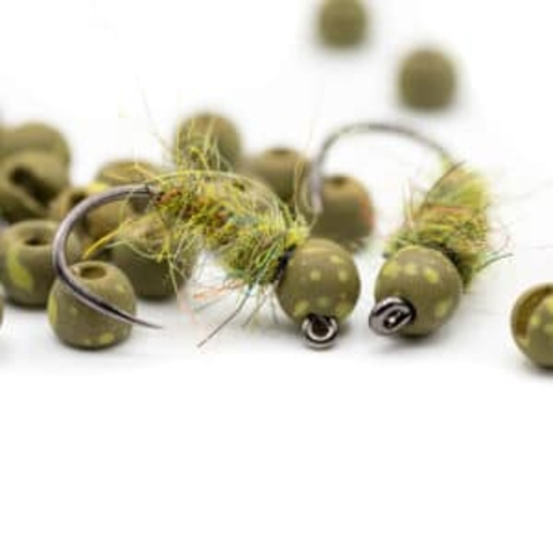 Firehole Slotted Speckled Tungsten Beads – Olive Drab 2.0 mm