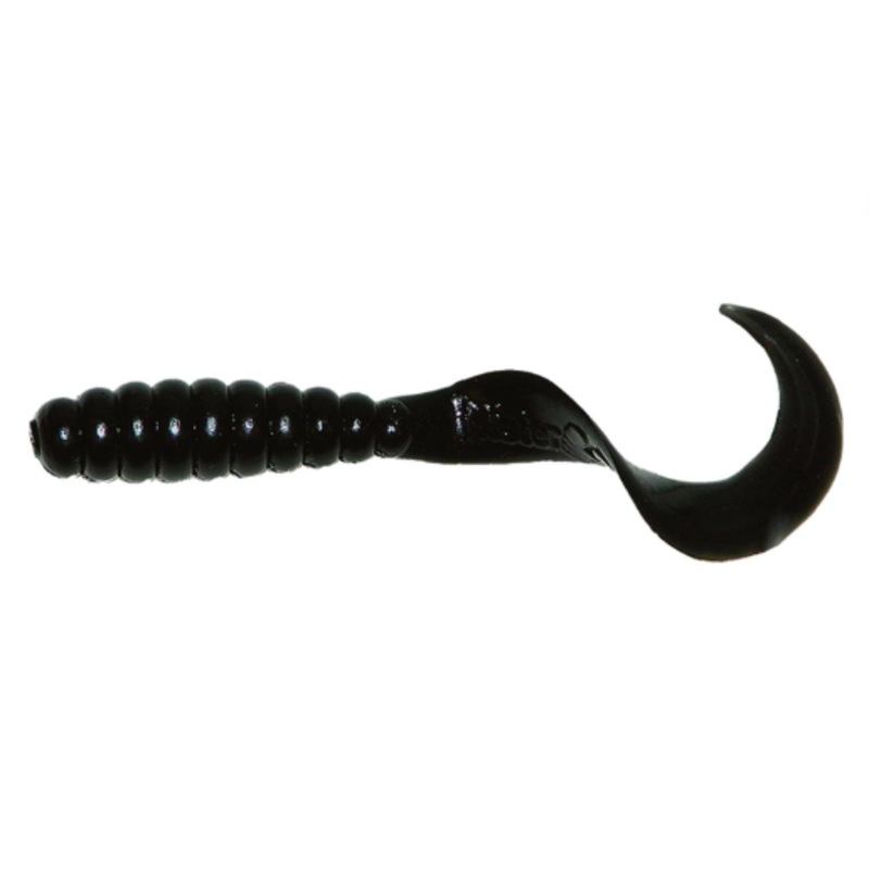 Mister Twister Teenie Curly Tail Grub, 2″, Black, 20/Pack