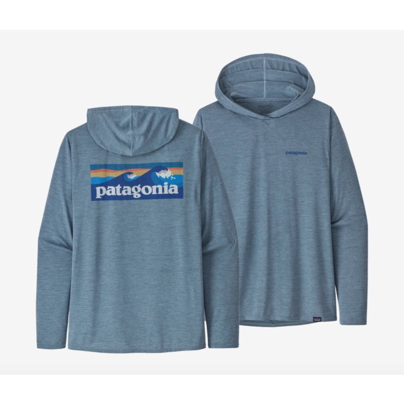 Patagonia Men’s Capilene Cool Daily Graphic Hoody – Boardshort Logo: Light Plume Grey X-Dye S
