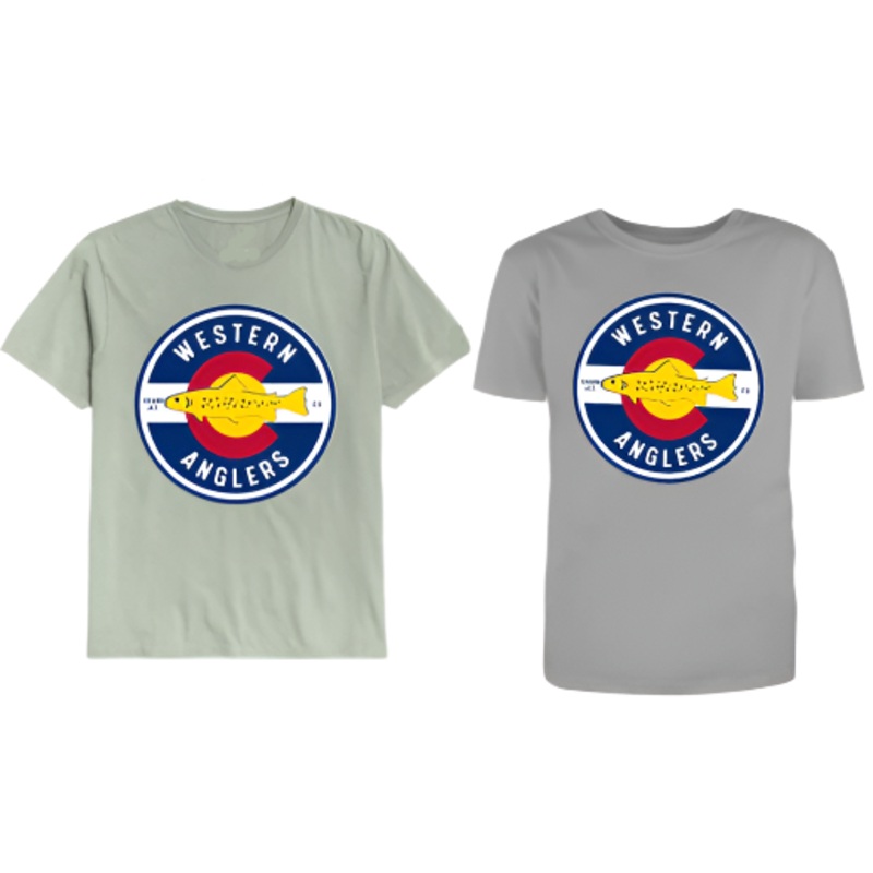 Western Anglers – Shop T Shirt – Colorful Colorado Baby Sage Green S