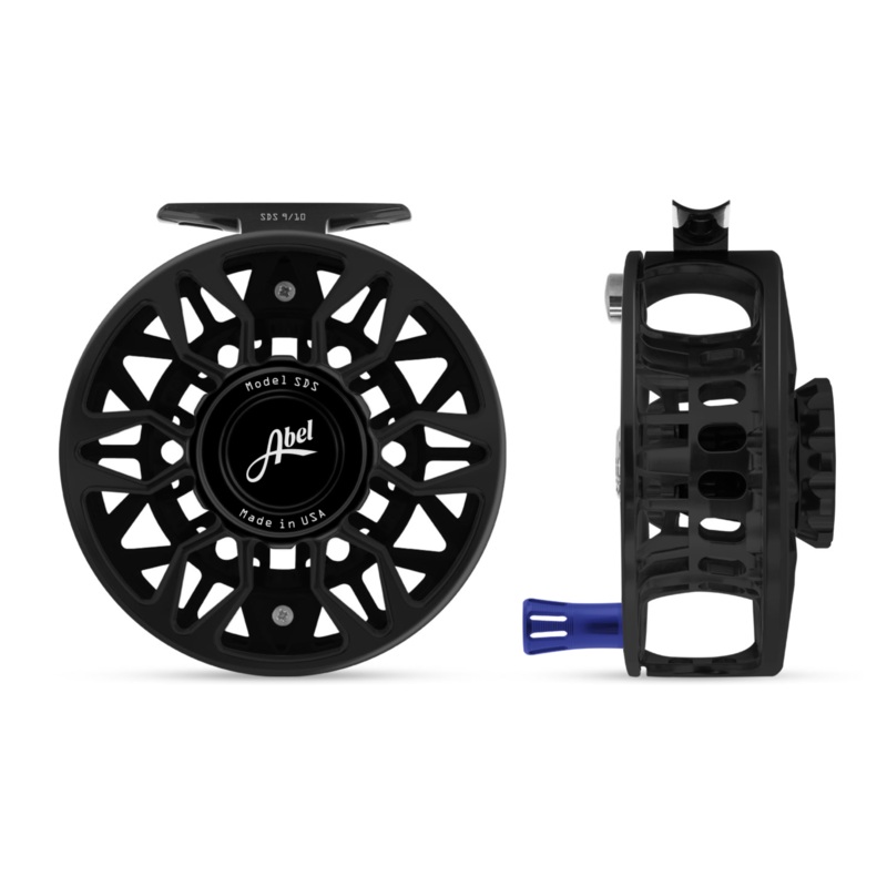 Abel SDS Fly Reel Ported Black/Black Knob 9/10WT with Blue Handle 9/10 wt