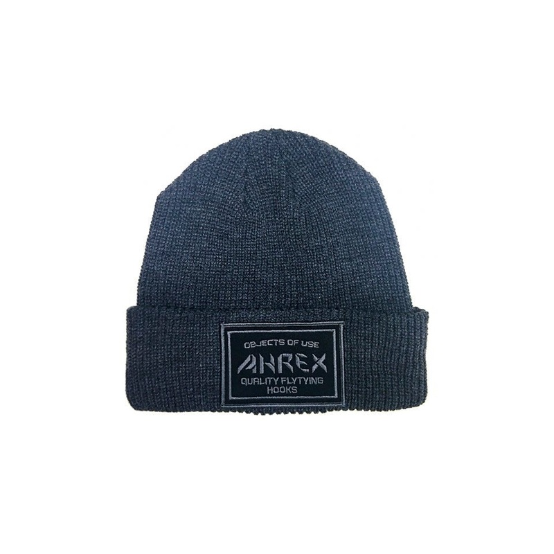 Ahrex Ribbed Knit Woven Patch Beanie Dark Grey