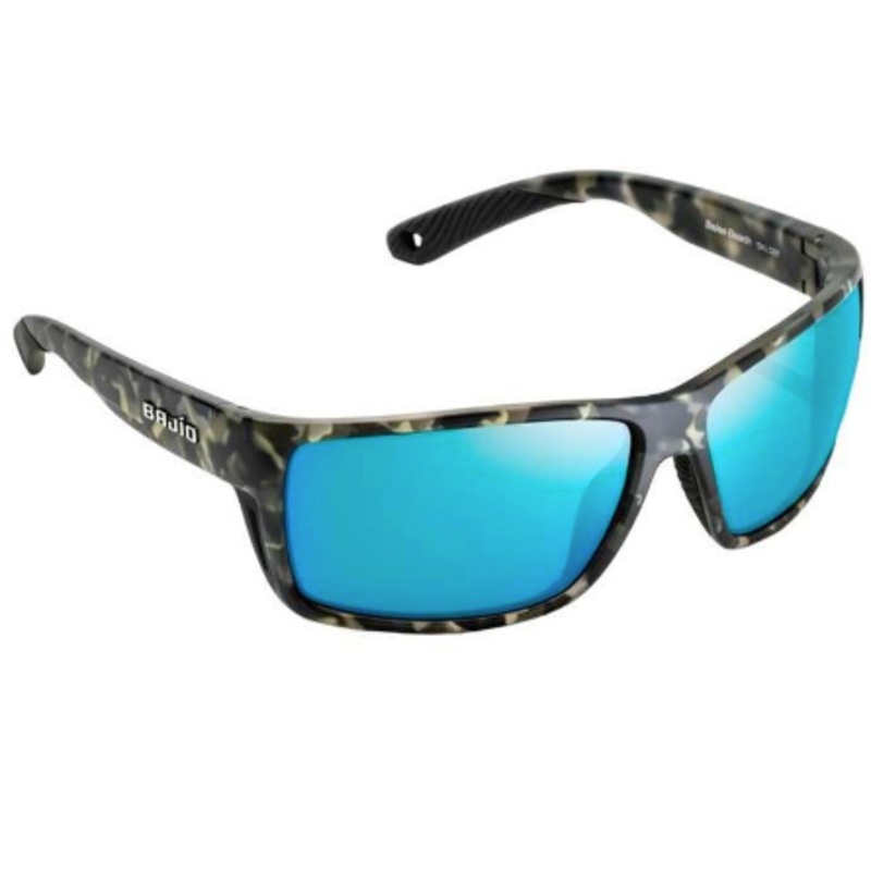 Bajio Bales Beach Sunglasses Grey Camo Matte Frame/Blue Mirror Glass Lens