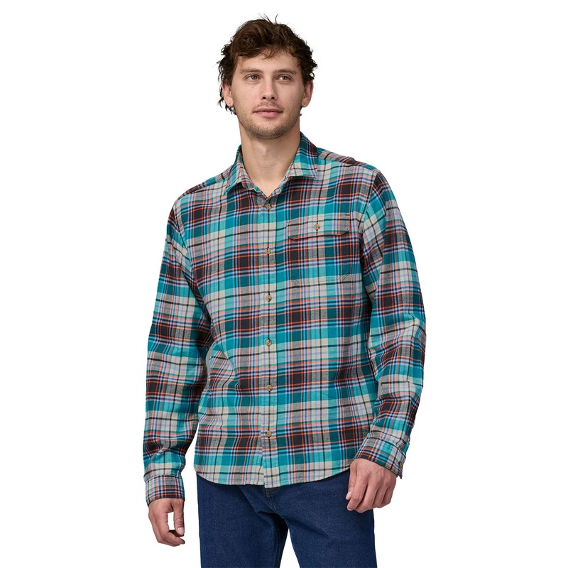 Patagonia M’s L/S Cotton in Conversion LW Fjord Flannel Shirt Beach Plaid: Tidepool Blue / BETB XXS
