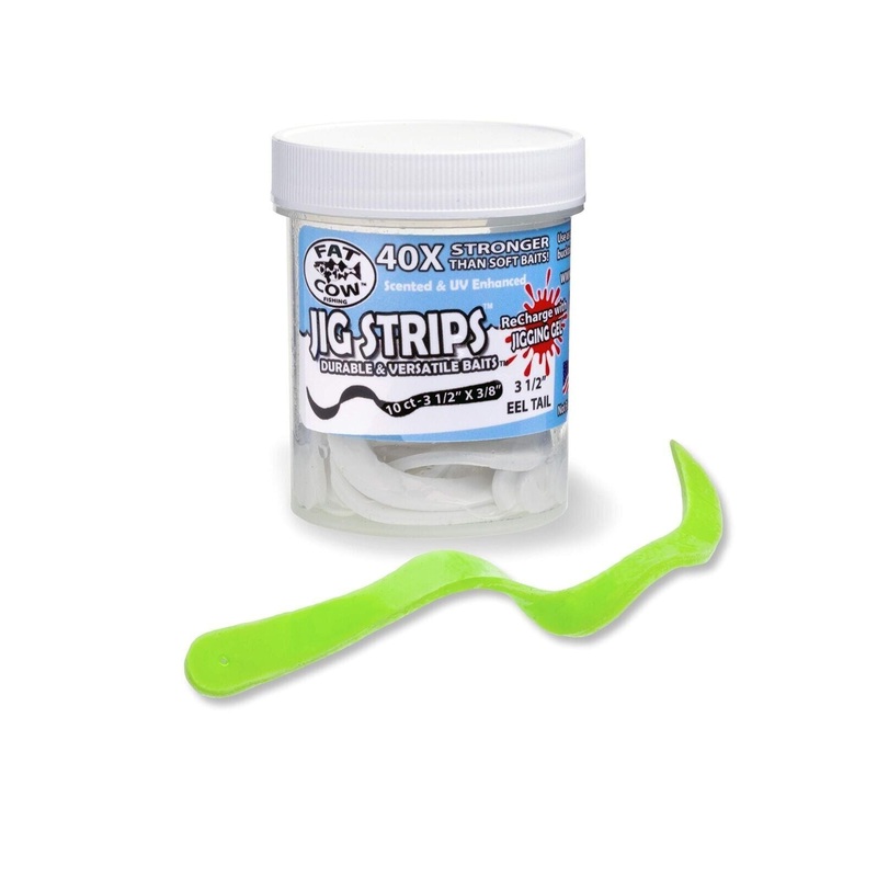 Fat Cow Jig Strips Eel Tail 3 1/2″ X 3/8″ Scented, Glow