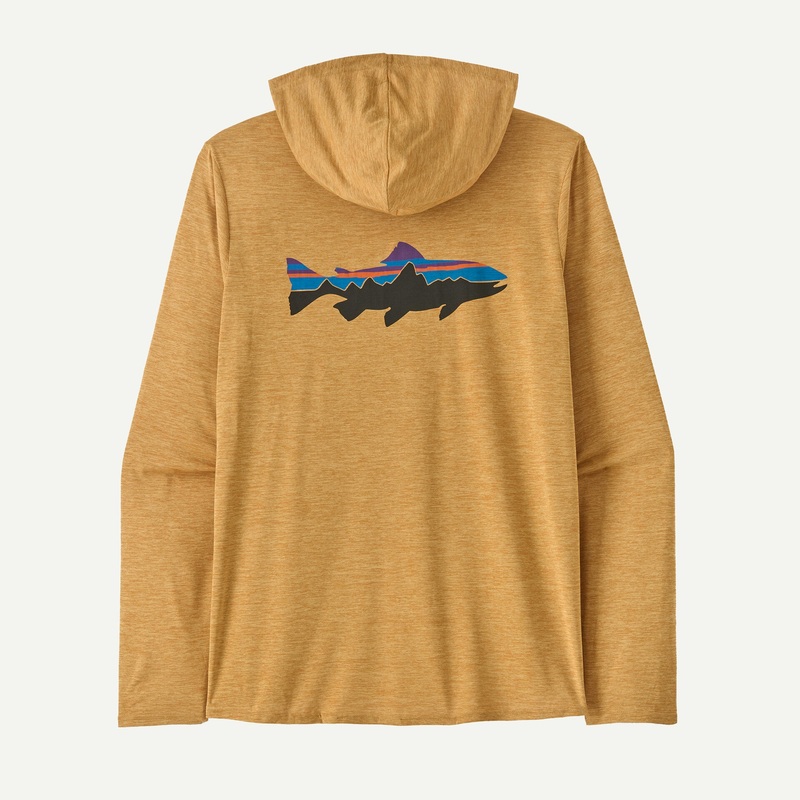 Patagonia Men’s Capilene Cool Daily Graphic Hoody Fitz Roy Trout: Beeswax Tan X-Dye M