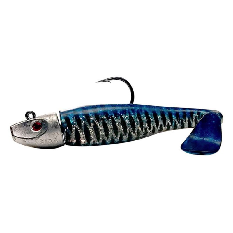 Al Gag’s Lures Whip-It Fish Rigged, 5″, 1oz, (1 Head/2 Tails), Blue Mackerel