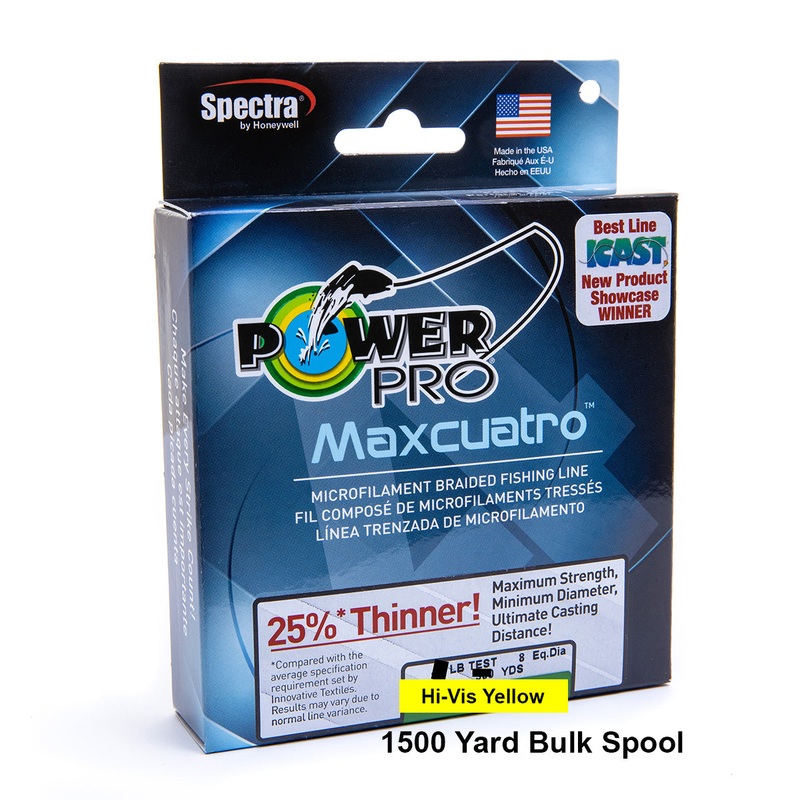 Power Pro Maxcuatro Spectra Hi-Vis Yellow Braided Line 1500 yard Bulk Spool 20