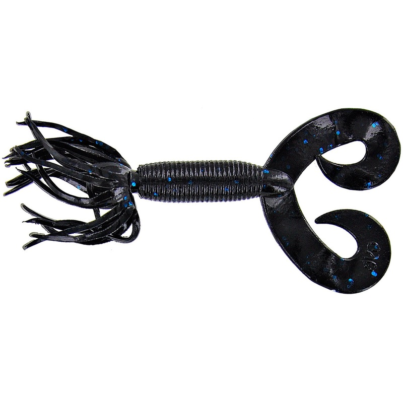 Yamamoto Double Tail Hula Grub, 5″, 10pk, Blue Pearl with Black & Hologram Flake
