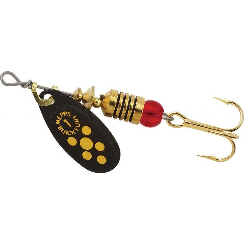 Mepps Black Fury Inline Spinners Yellow Dot #0 – 1/12oz