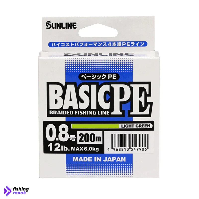 Sunline Basic 4PE  Braided Fishing Line | 150 mtr | #5lb – #50lb 5lb. – 2.1kg | PE 0.3 Light Green 150 meter