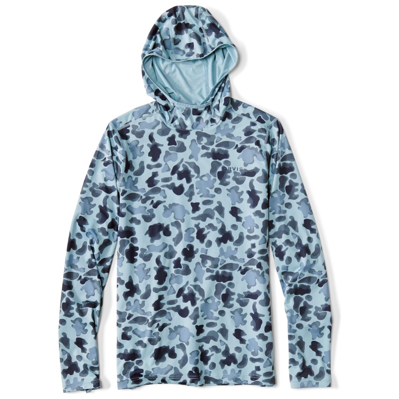 Orvis Sun Defense Printed Hoodie Blue Watercolor Camo Small