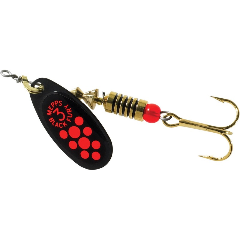 Mepps Black Fury In-Line Spinner (1/12oz-1/2oz, Assorted Colors) Black with Fluorescent Red Dot 1/4oz