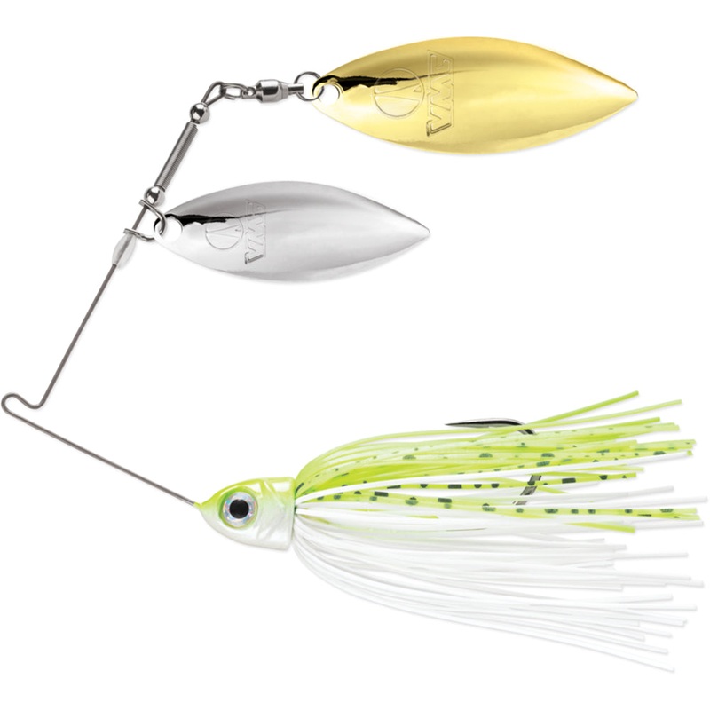 VMC Redline Series Double Willow Spinnerbait – 1/2 oz Chartreuse & White Shad – Nickel Gold Blades 1/2 oz