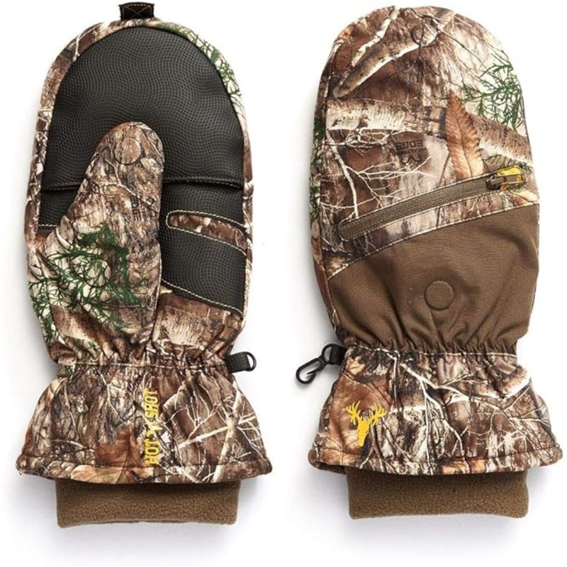 Hot Shot Men’s Camo Huntsman Pop-Top Mittens, Realtree Edge, Large