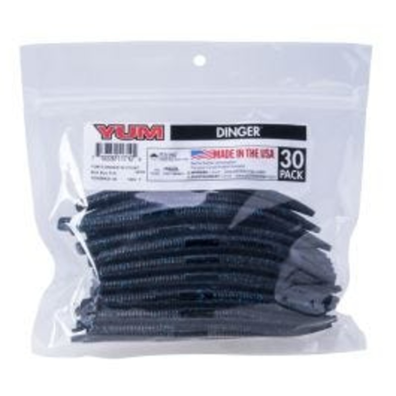 Yum YDG5BK21-30 Dinger Soft Plastic Worm 5″, Black Blue Flake, 30/Bag