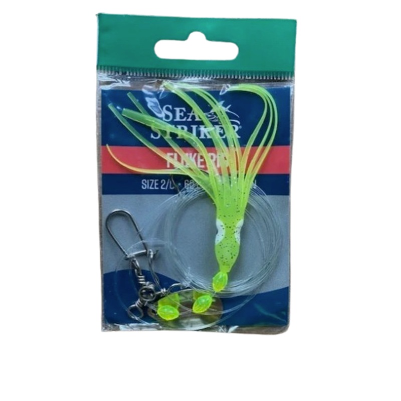 Sea Striker Fluke Flounder Hoochie Rig, Size 2/0, 40lb Leader, Chartreuse