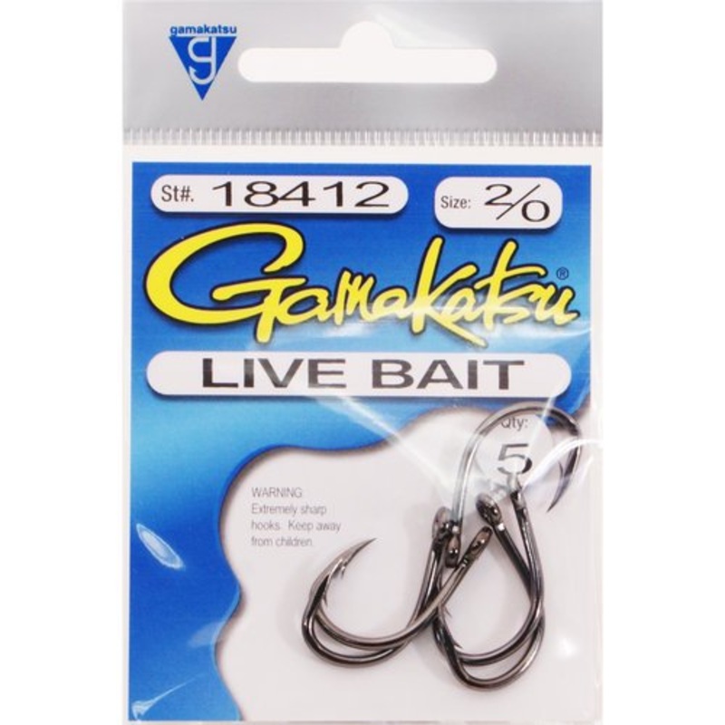 Gamakatsu Live Bait Hook, Needle Point, Ringed Eye NS Black 1/0 (6pk)