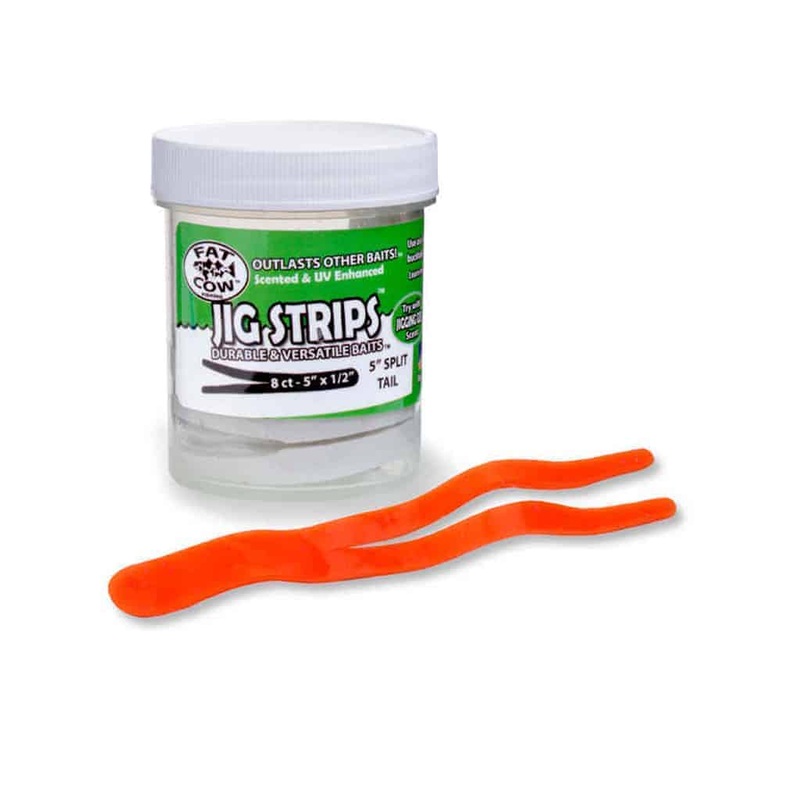 Fat Cow Fishing Jig Strips – Split Tail, 5″ X 1/2″ Salmon Blaze