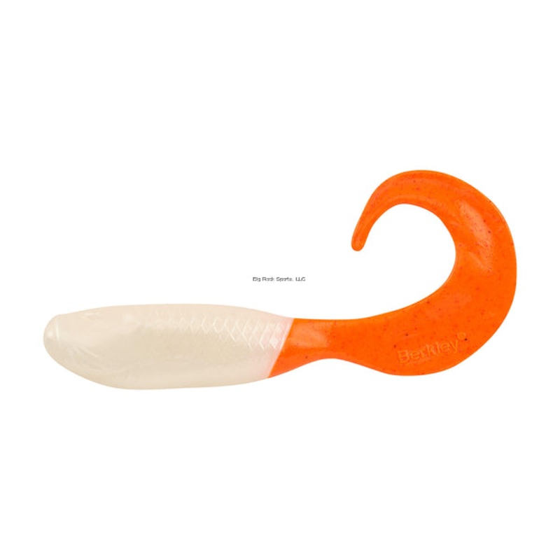 Berkley Gulp Minnow Grub Realistic Head/Body Pearl White/Fluorescent Orange 3″