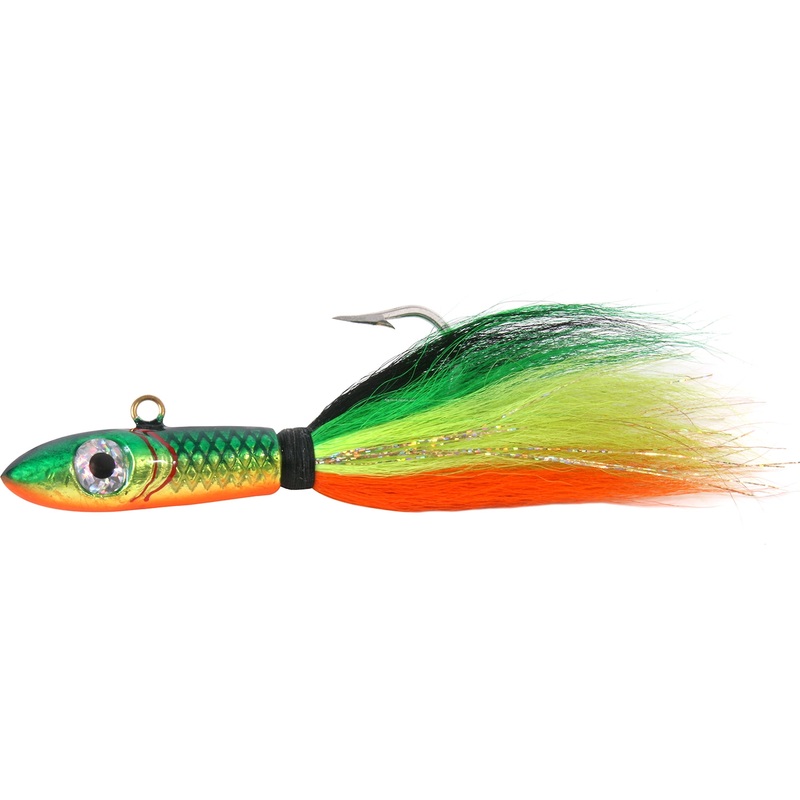 Sea Striker Bucktail Big Game Jig with Rattle/Grub Keeper, 6oz, 9/0, Firetiger
