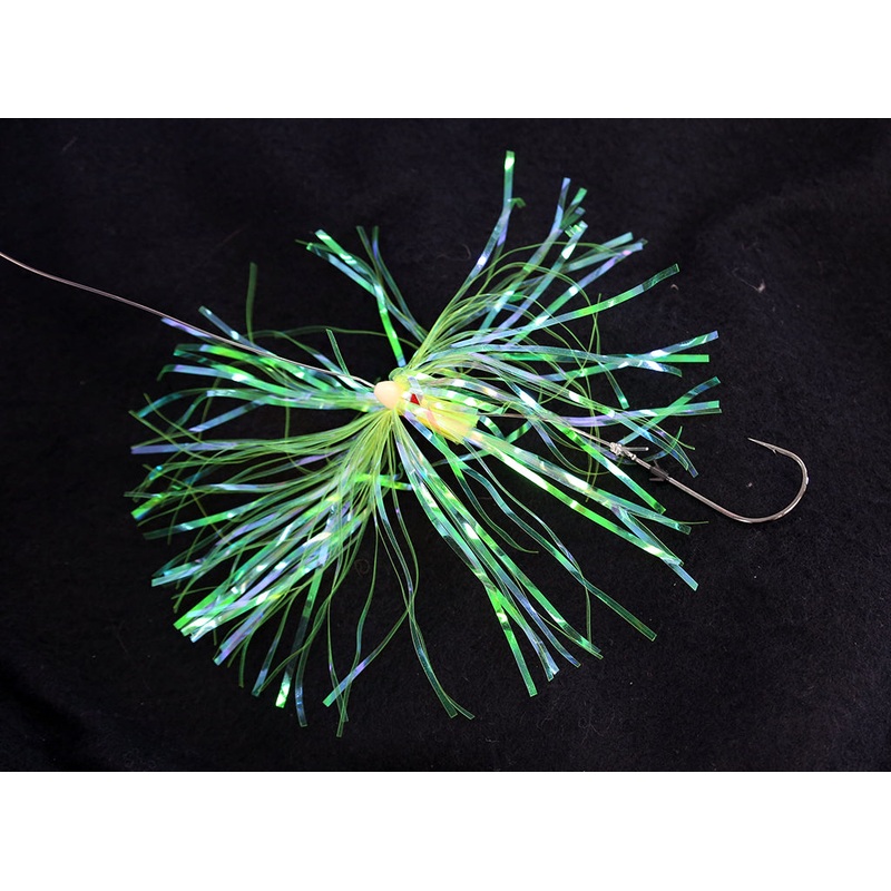 Jigging World Hi-Lo Grub Holder Hook Rig W/ Flash 4/0 Chartreuse