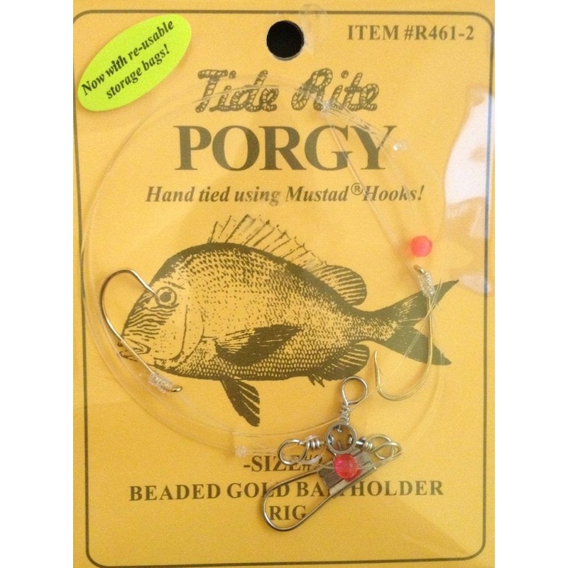 Tide Rite Hand Tied Beaded Gold Baitholder Porgy Rigs, Mustad Wide Gap 1