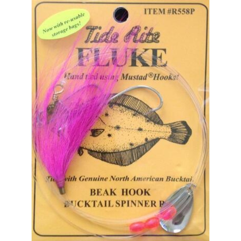Tide Rite Hand Tied Bucktail Spinner Rigs for Fluke with Mustad Long Shank Hooks Pink
