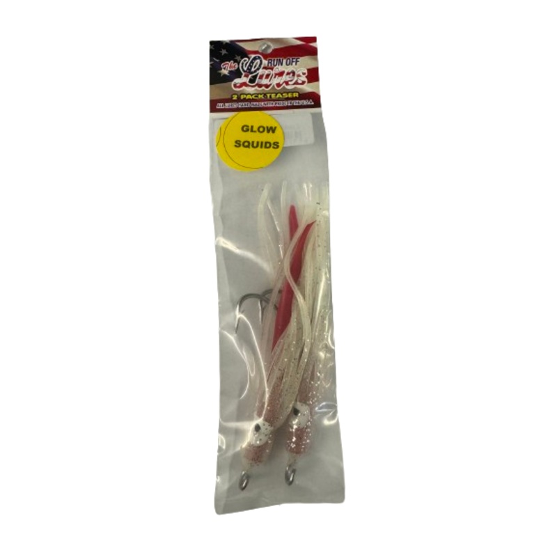 Run Off Lures Rigged Teaser Glow Squid (Size 7/0-9/0 Hook, 2pk) 9/0