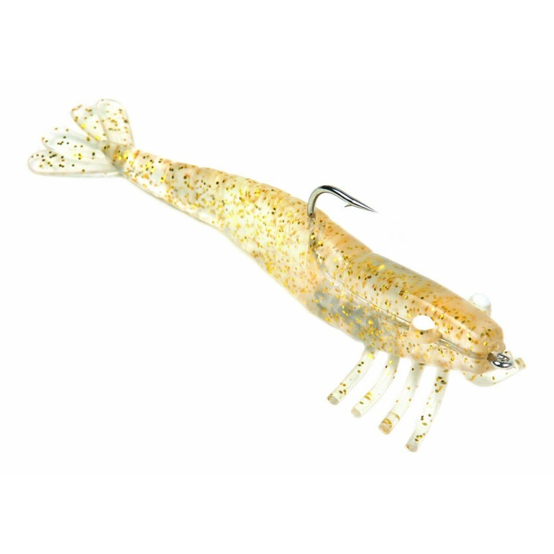 Sea Striker Rigged Shrimp, 3″, 1/4 oz, Gold Glitter, 3/Pack