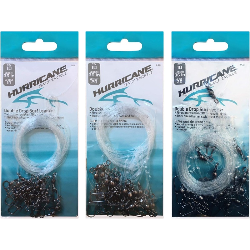 Hurricane Surf Fishing Leader Bundle – 10 Pound Double Drop Surf Leader, 20 Pound Double Drop Surf Leader, and 30 Pound Double Drop Surf Leader