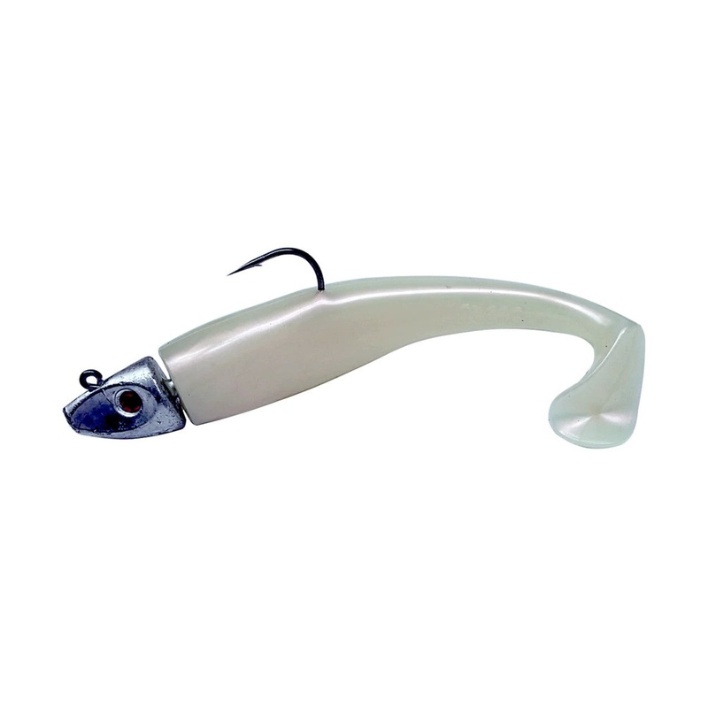 Al Gag’s Lures Whip-It Fish Rigged, (1 Head/2 Tails), Pearl 1/2oz