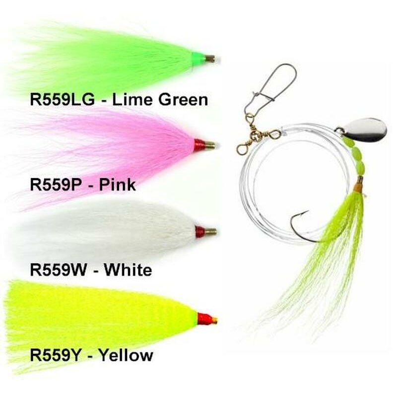 Tide Rite Hand Tied Bucktail Spinner Rigs for Fluke with Mustad Wide Gap Hooks Lime Green