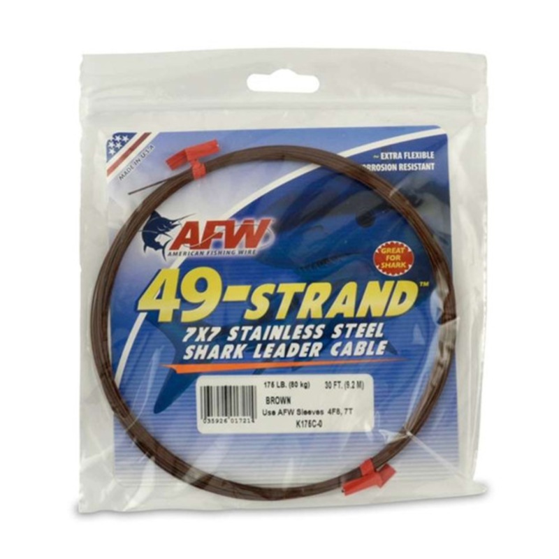 AFW 49 Strand 7×7 Stainless Steel Shark Leader Cable 175lb 30ft
