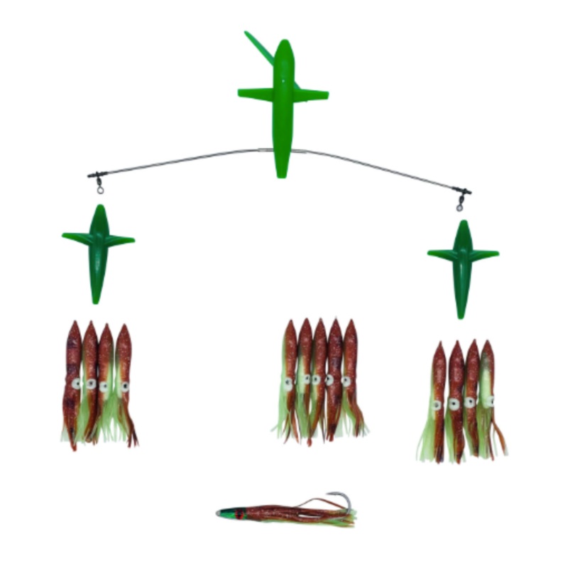 Chatter Lures 19″ Side Tracker Spreader Bar, 6″ Floating Squid, Sandeel