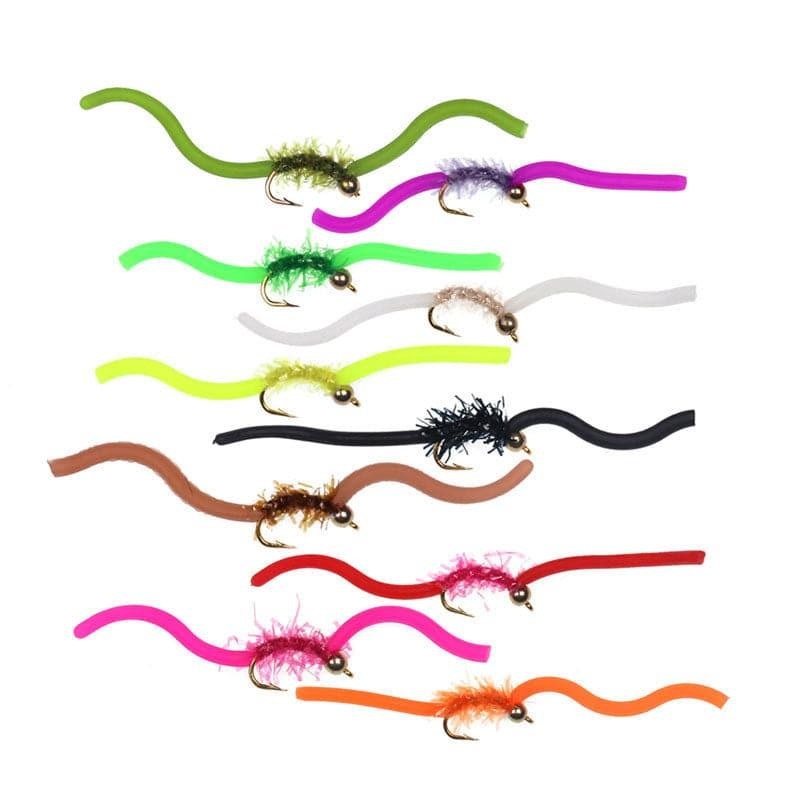 Dr.Fish 10pcs Squirmy Wormy Flies 1 pcs of each color