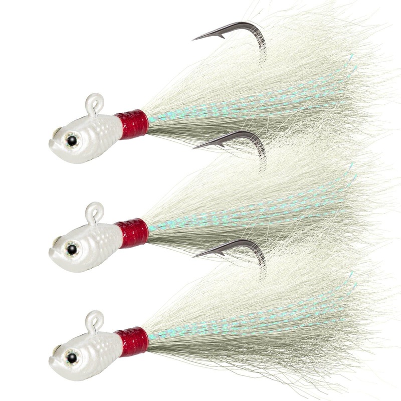 Dr.Fish 3pcs Bucktail Jigs 1/2oz-2oz White 14g/0.5oz