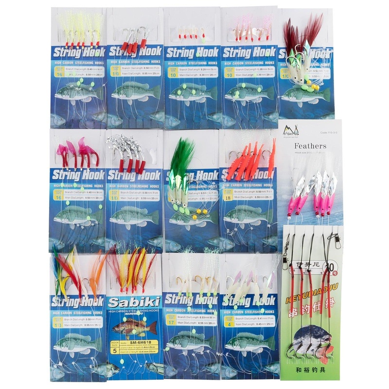 Dr.Fish Lot Mackerel Feather Rigs 15 packs (Mix 15 sizes)