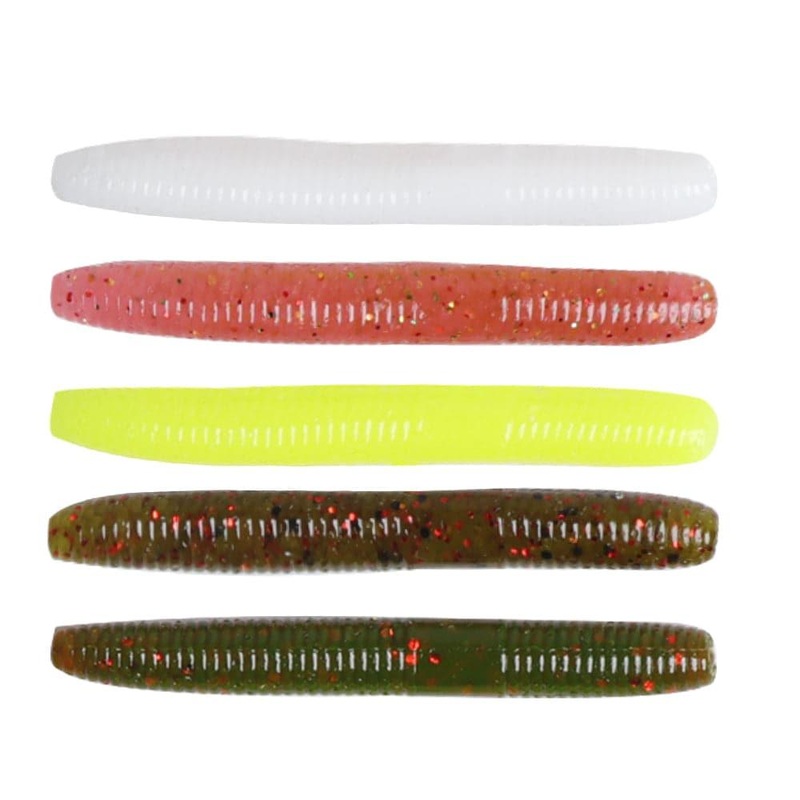 Dr.Fish 15pcs Ice Fishing Soft Worms 1.96” Light Brown Red Flake
