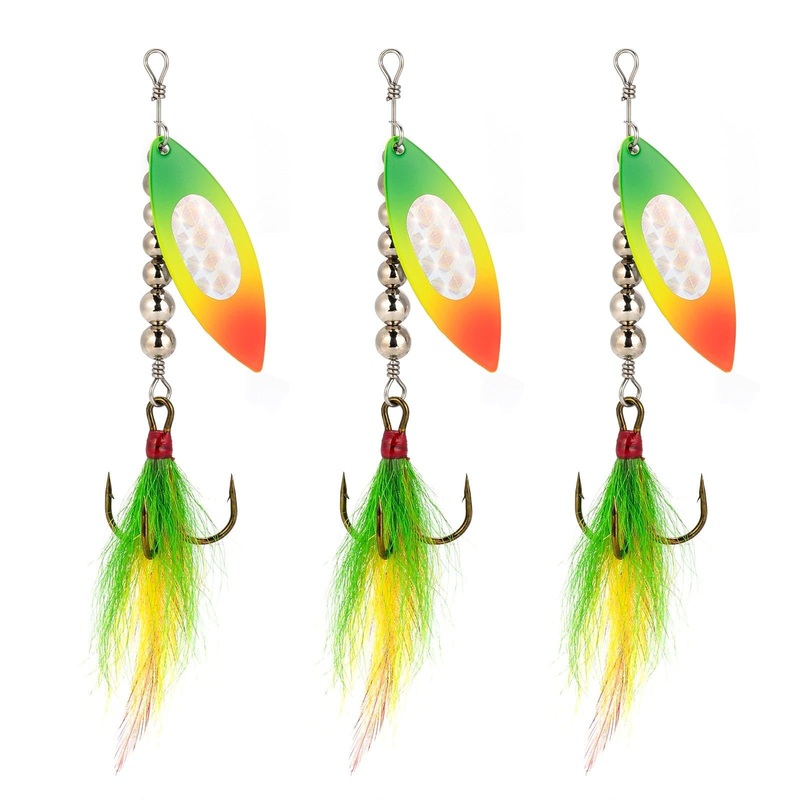 Dr.Fish 3pcs Musky Spinner Lures Green Yellow Willow Blade