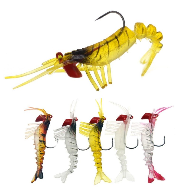 Dr.Fish 5pcs Pre-jigged Soft Shrimp Lures Light Red